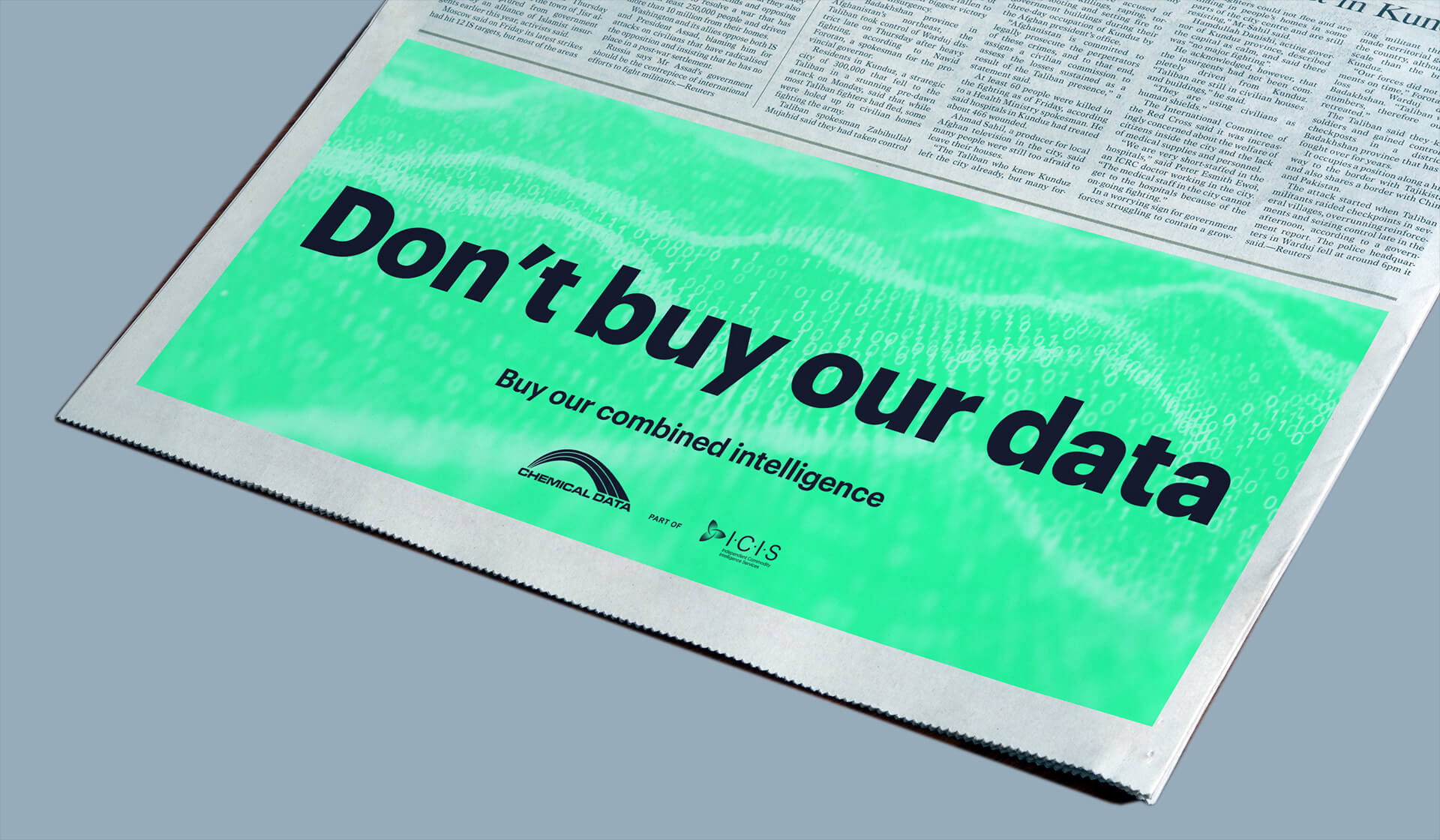 ICIS - Don't Buy Our Data - Mellor&Smith - B2B Ad Campaign - Printed Press - Trade Press - National Press