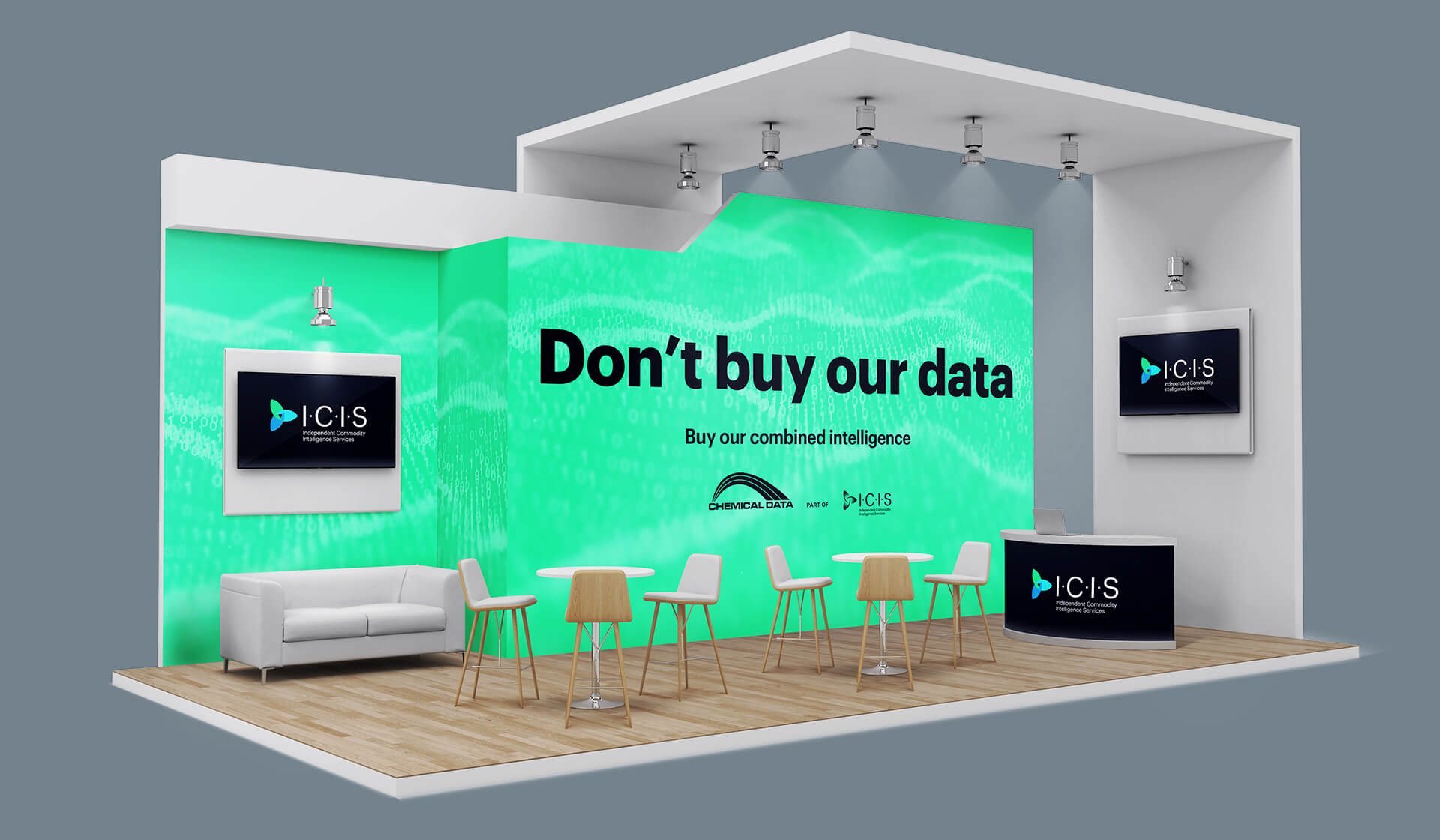 ICIS - Don't Buy Our Data - Mellor&Smith - B2B Ad Campaign - Tradeshow Booth - Tradeshow stand